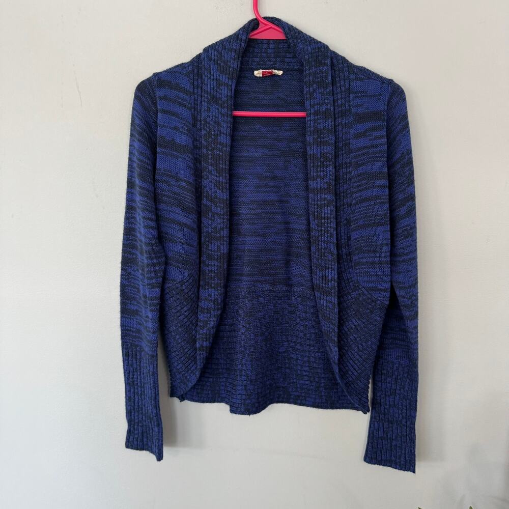 L.E.I. Juniors Blue & Black Heather Cardigan Sweater Size Medium 100% Acrylic